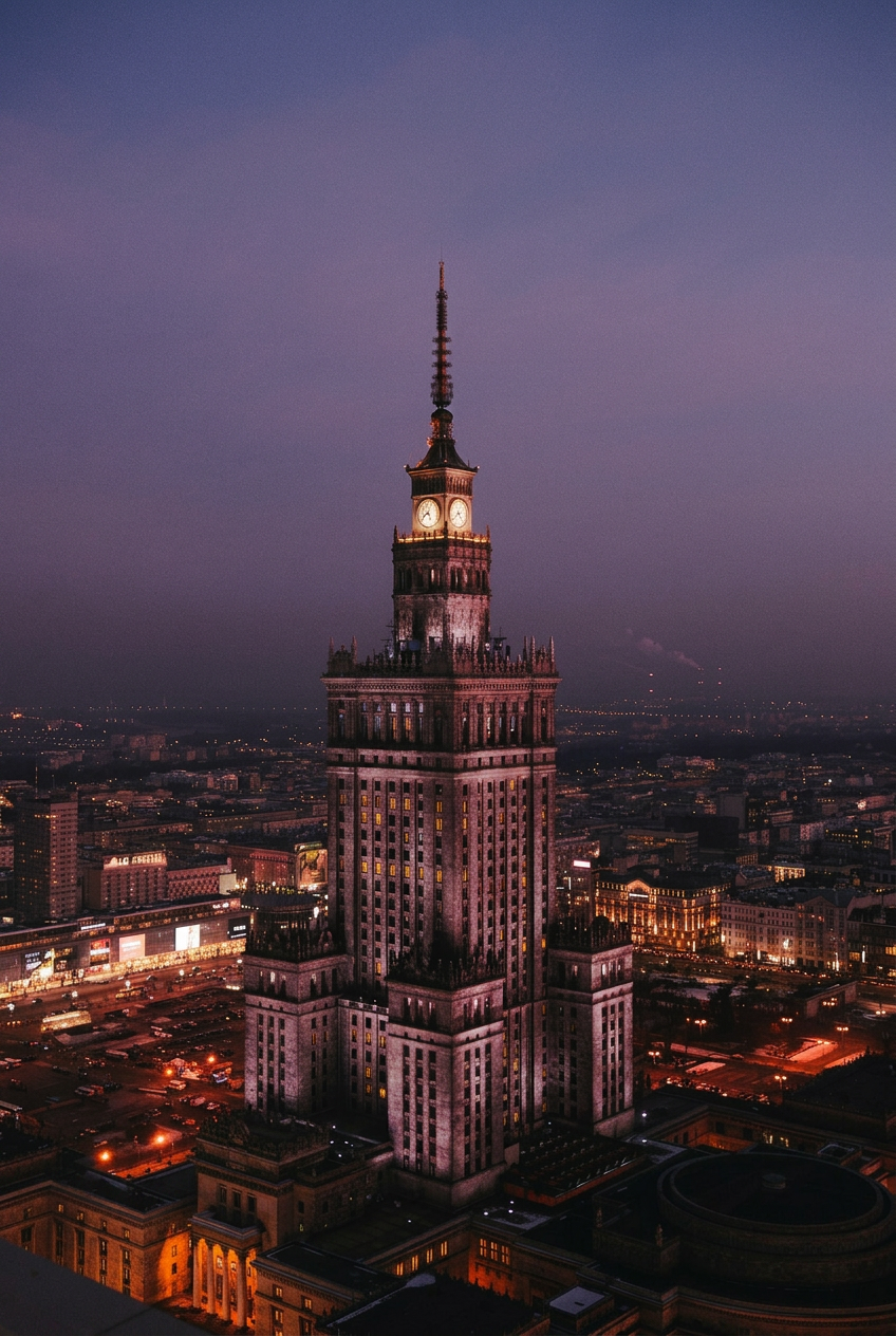 Palace of Culture and Science, Warsaw at dusk